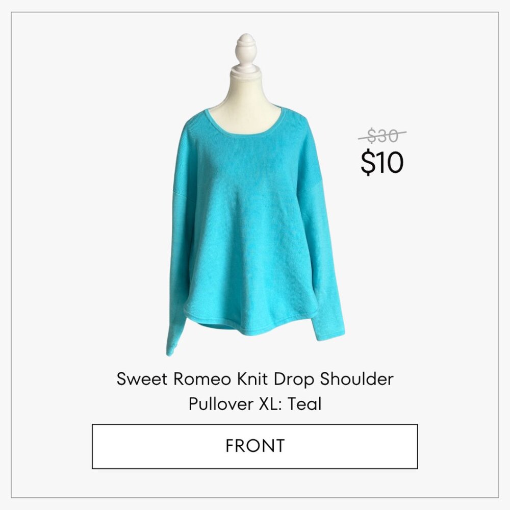 Sweet Romeo Knit Drop Shoulder Pullover XL: Teal